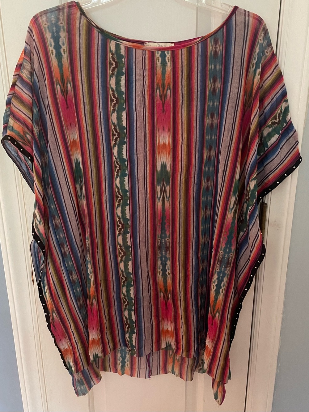 Anthropologie Weston Wear Boho Striped Studded Kaftan Tunic Poncho Size M